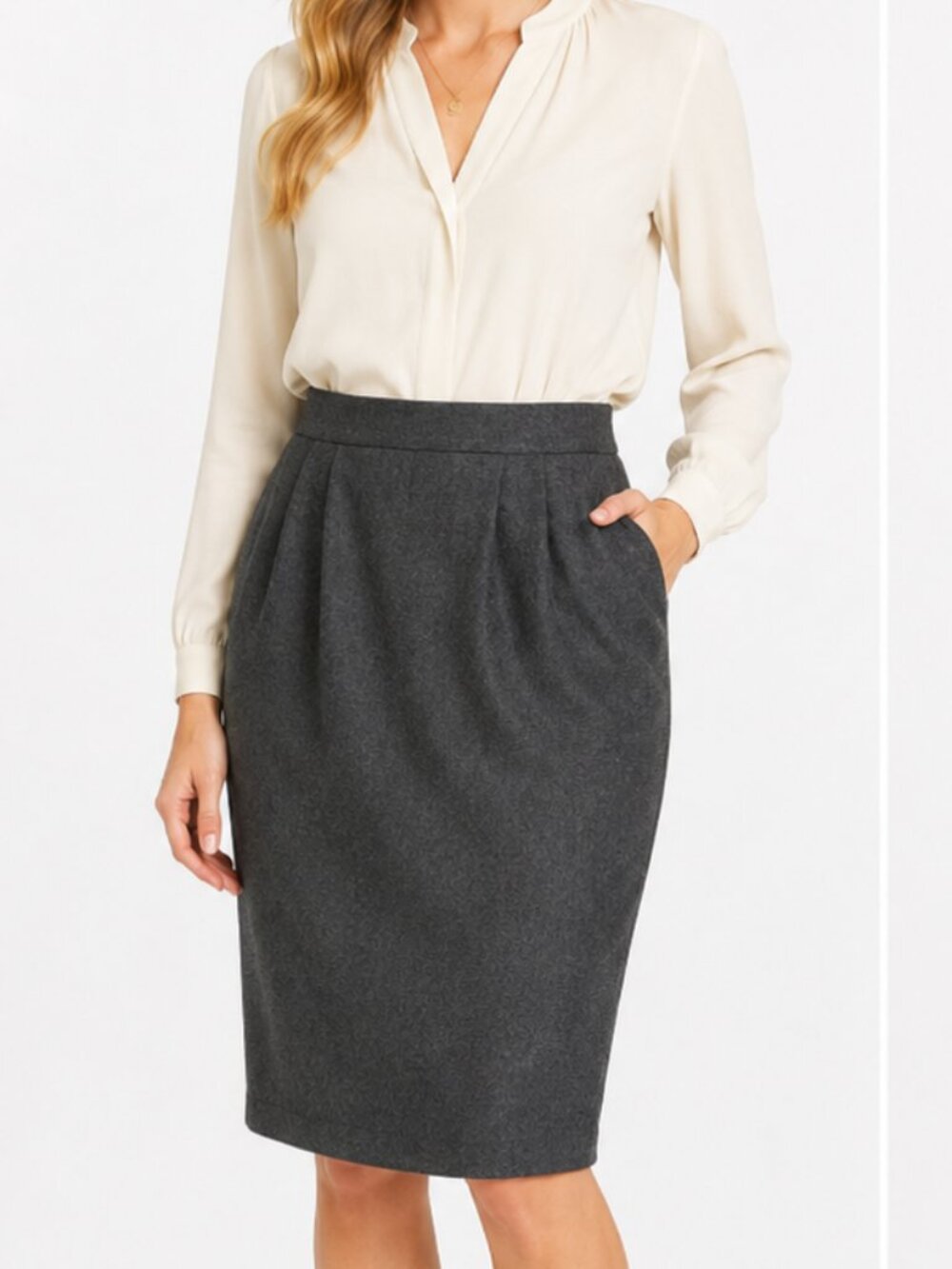 Charter Club Classic 100% Pure Wool Tailored Pencil Midi Skirt Gray Size 12